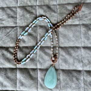 Elegant Aqua Teardrop Pendant Necklace - Women Jewelry